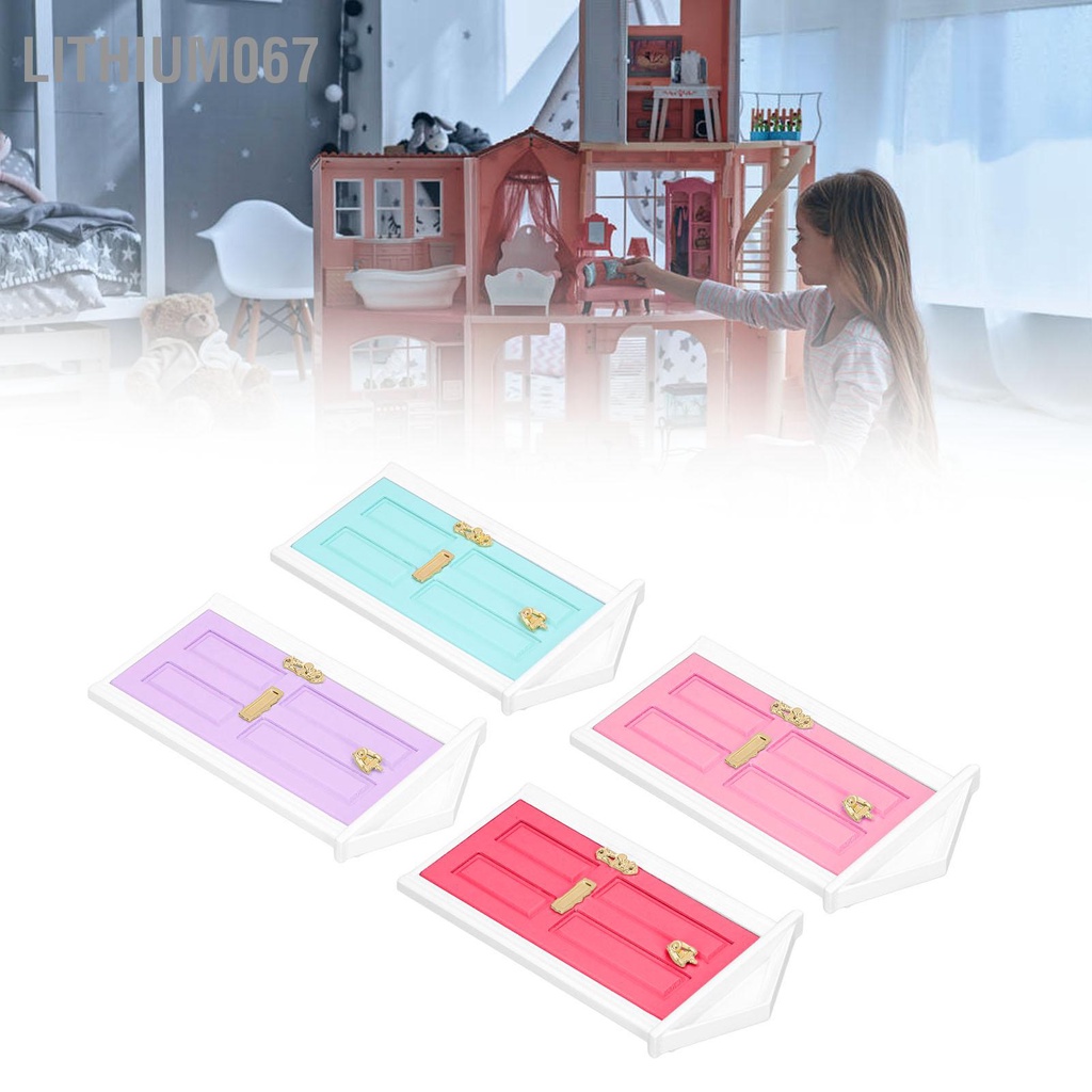 Lithium067 Cửa gỗ nhỏ Màu sắc tươi sáng Chi tiết sống động Mịn hơn Cạnh nhà búp bê Nhà thu Cánh cửa cổ tích cho 1:12 Quà tặng