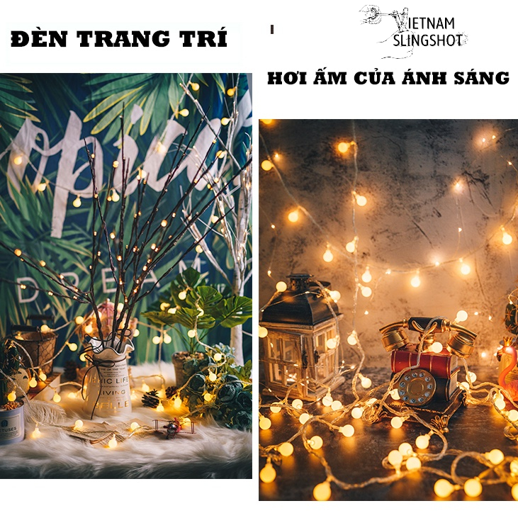 Đèn LED trang trí dây bóng tròn vàng ấm không nháy dùng pin tiện lợi, dùng đi du lịch cắm trại dã ngoại tiện lợi-DCP7