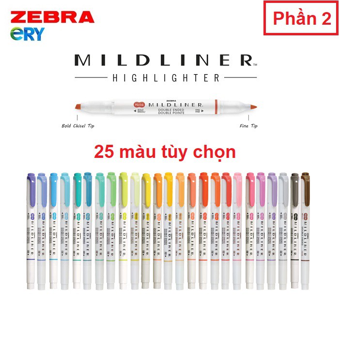 (P2) Mildliner Highlighter - Bút dạ quang chất lượng cao Zebra WKT7, sản phẩm được kiểm tra kỹ trước khi giao hàng