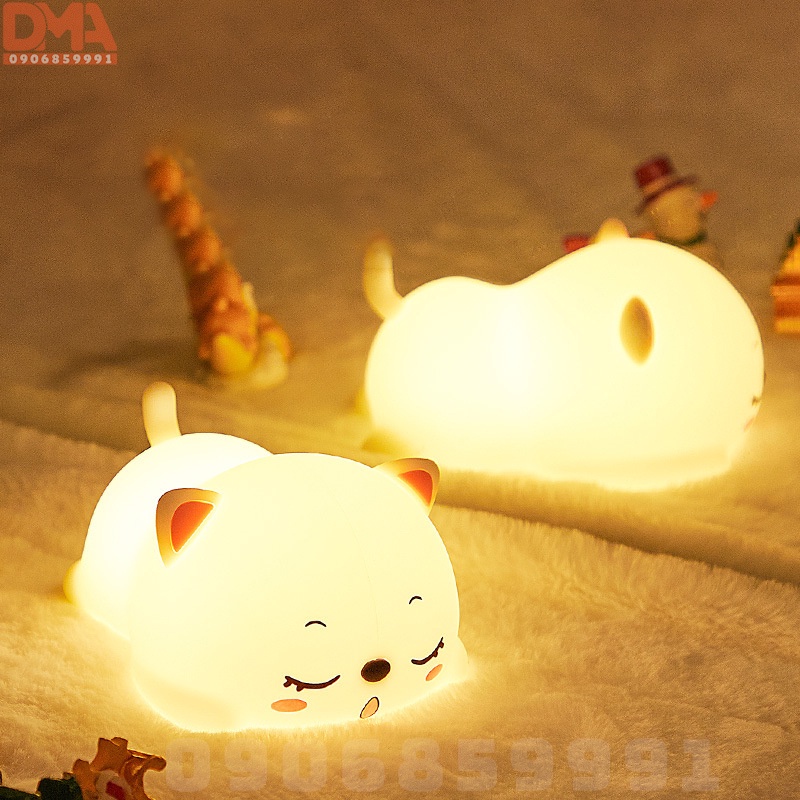 Đèn ngủ trang trí,đèn led silicon cảm ứng mèo ngủ (Wh-A17)