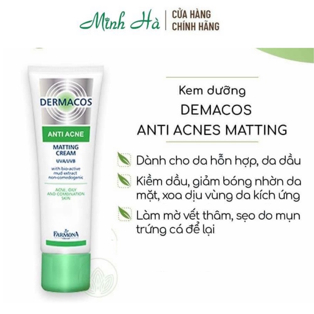 Kem dưỡng Dermacos anti acne Matting Cream giúp dưỡng ẩm, làm mờ vết thâm và hạn chế mụn