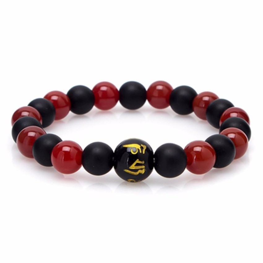 Vòng tay agate mix obsidian khắc thần chú Tỏi's Accessories VD160323 (Đỏ)