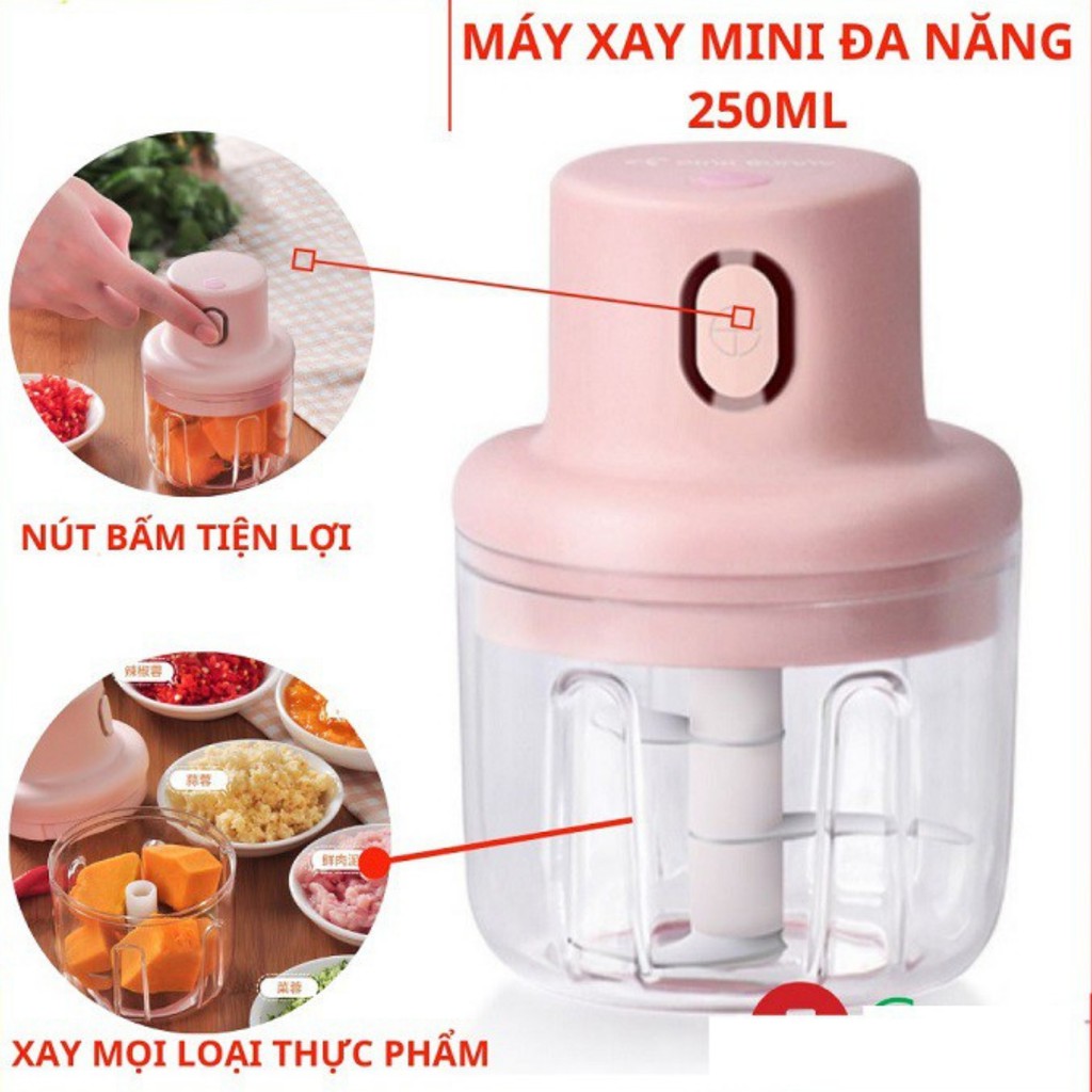 Máy Xay Tỏi Ớt Mini Cầm Tay - Máy Xay Đa Năng Sạc Điện Thể Tích 250ML