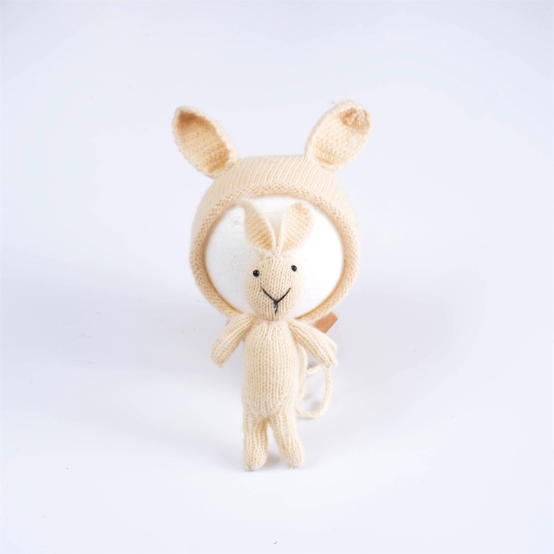 Set 2 Mũ Beanie Dệt Kim Đính Tai Dễ Thương Dùng Làm Đạo Cụ Chụp Ảnh Cho Bé Sơ Sinh