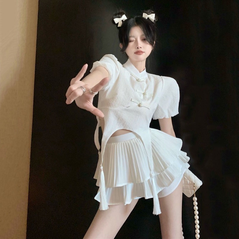 Áo Sơ Mi Cổ Đứng Cài Nút Tay Phồng Ngọt Ngào Xinh Xắn Chất Lượng Cao Dành Cho Nữ