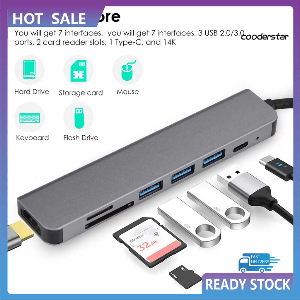 Bộ Hub cắm sạc 4K HDMI USB 3.0 sang USB-C 7 trong 1 cho laptop máy tính
