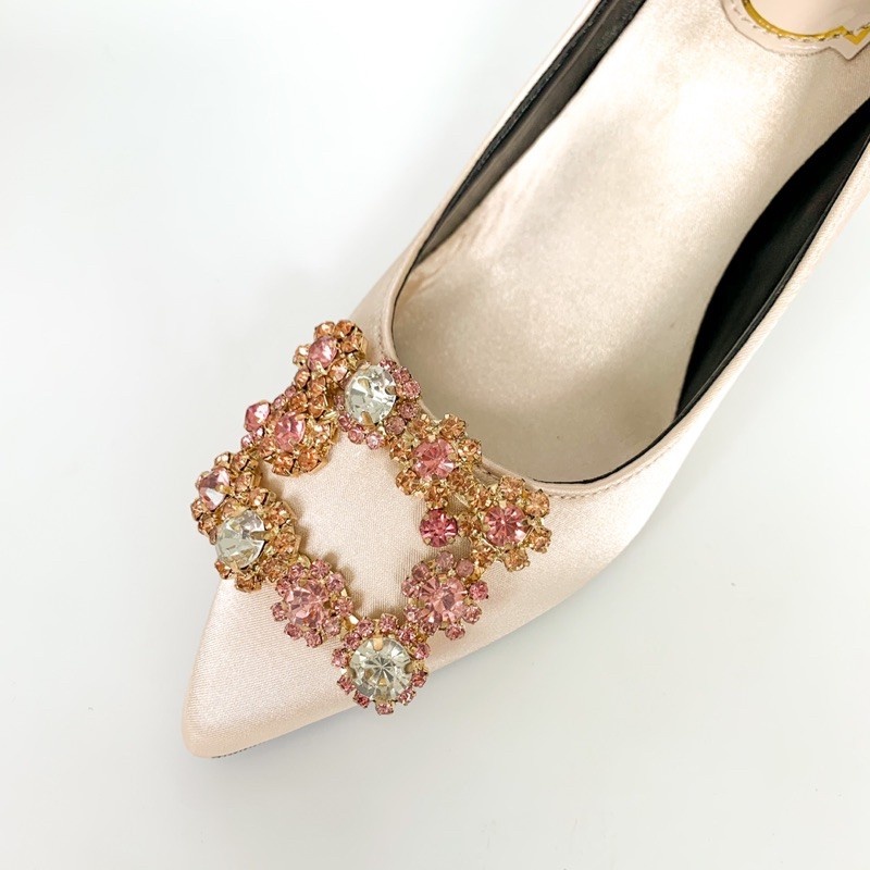 Giày Cao Gót Mũi Nhọn Đính Đá Màu Trắng Thời Trang Cho Nữ Size 35-42