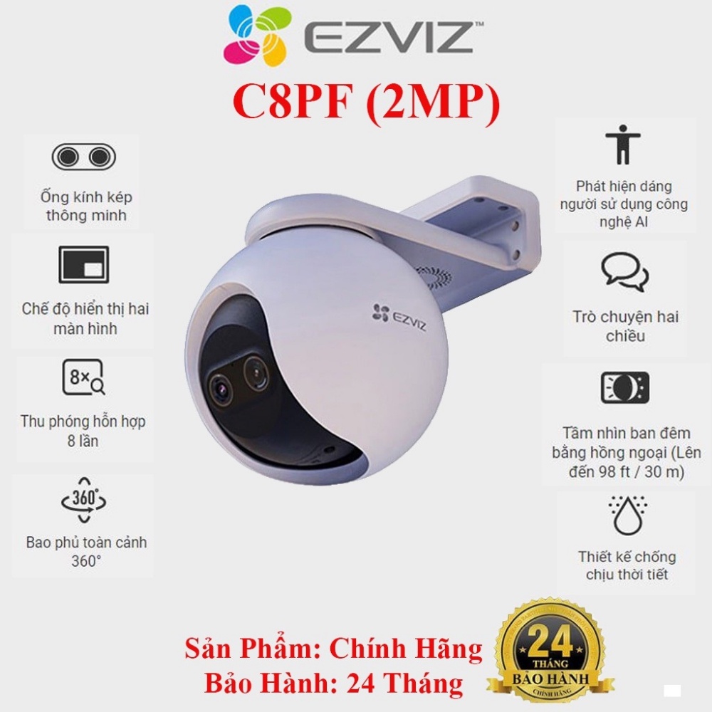 Camera 360 ngoài trời Ezviz C8W 2K C8C C8PF 1080P wifi không dây có màu ban đêm chính hãng