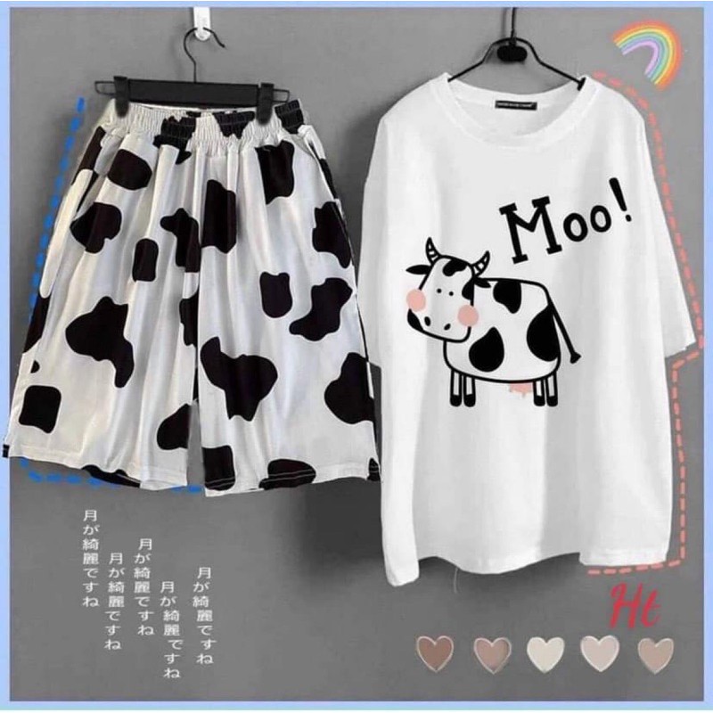 Sét quần loang bò+áo bò má hồng HT11