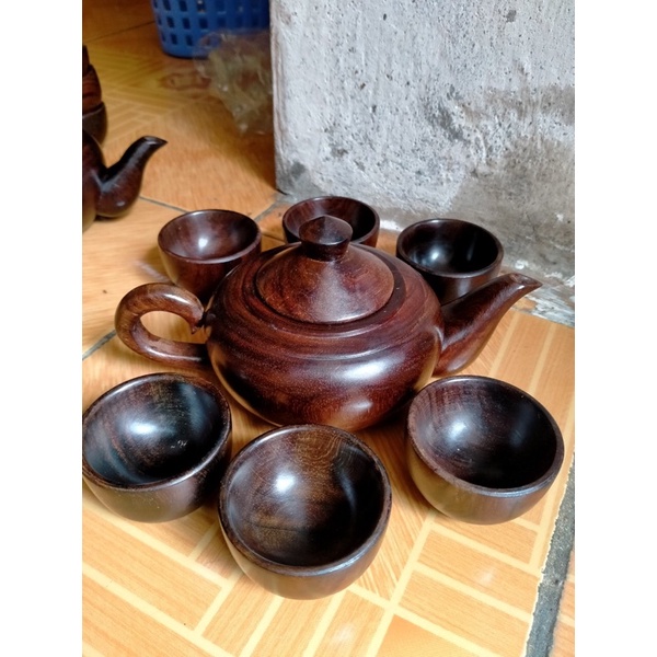 Bộ ấm chén gỗ trắc đỏ đen hàng già đanh