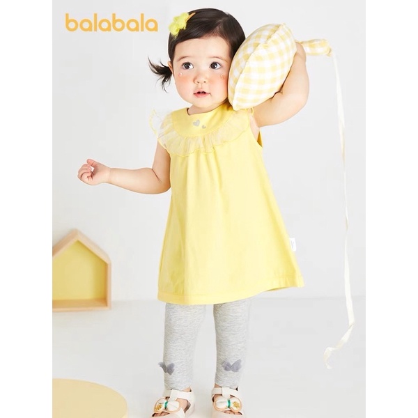 V145 - Váy thun cotton xèo cổ ren bé gái