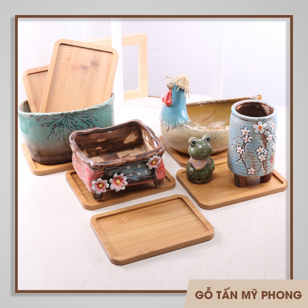 Khay gỗ đựng bình sữa, cà phê, chậu hoa phong cách Nhật Bản | Lót ly gỗ