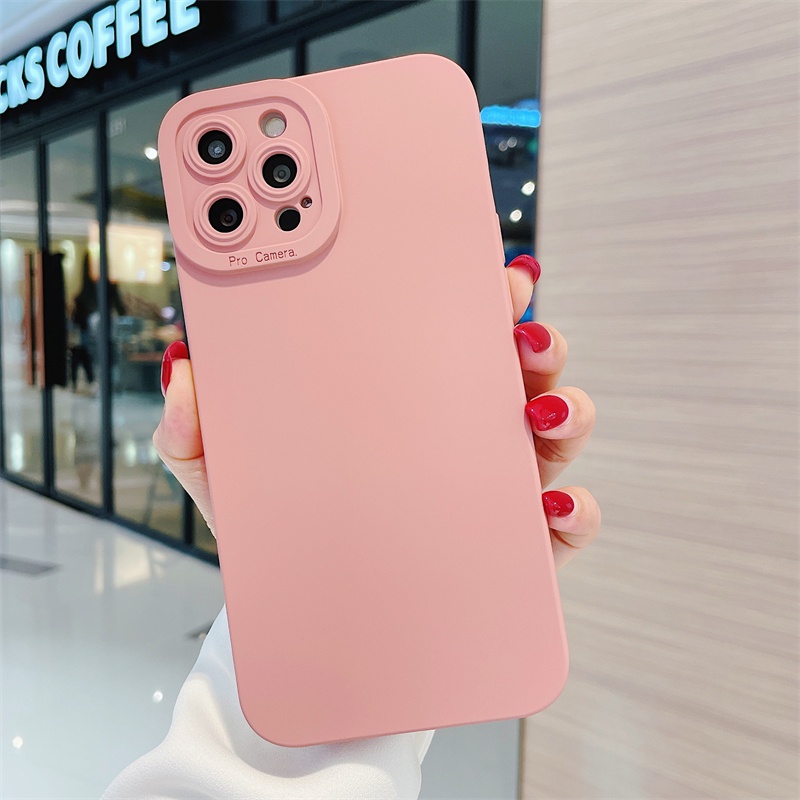 Ốp điện thoại silicon mềm màu hồng bảo vệ camera cho iPhone 13 12 11 Pro Max X XS XR 7 8 Plus