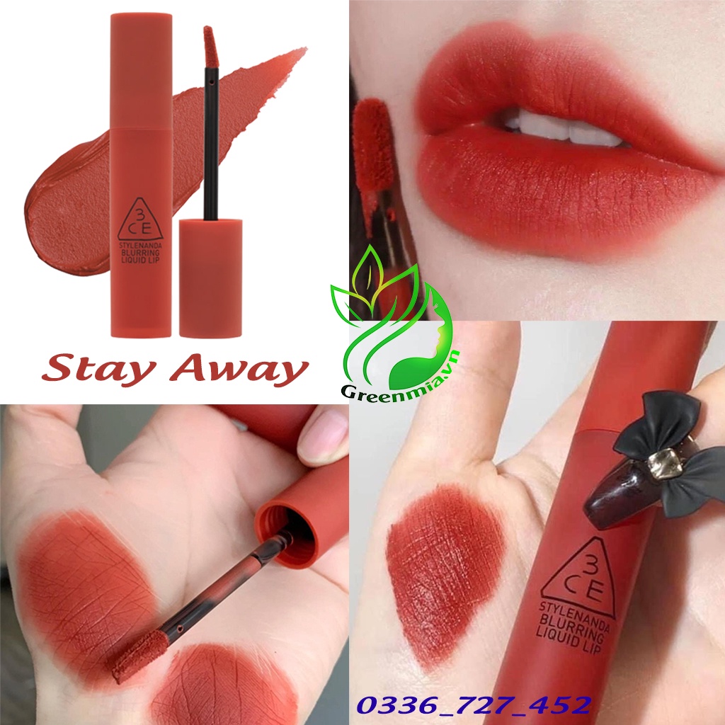 Son Kem Lì 3CE Blurring Liquid Lip Stay Away Đỏ Pha Cam Nâu Phù Hợp Mọi Tông Da
