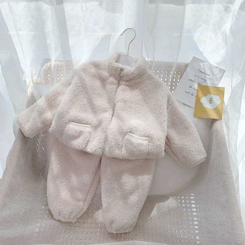 💕 Bộ nỉ lông cừu kéo khoá siêu yêu dày đẹp trẻ em 2022, quần áo bé gái bé trai💕