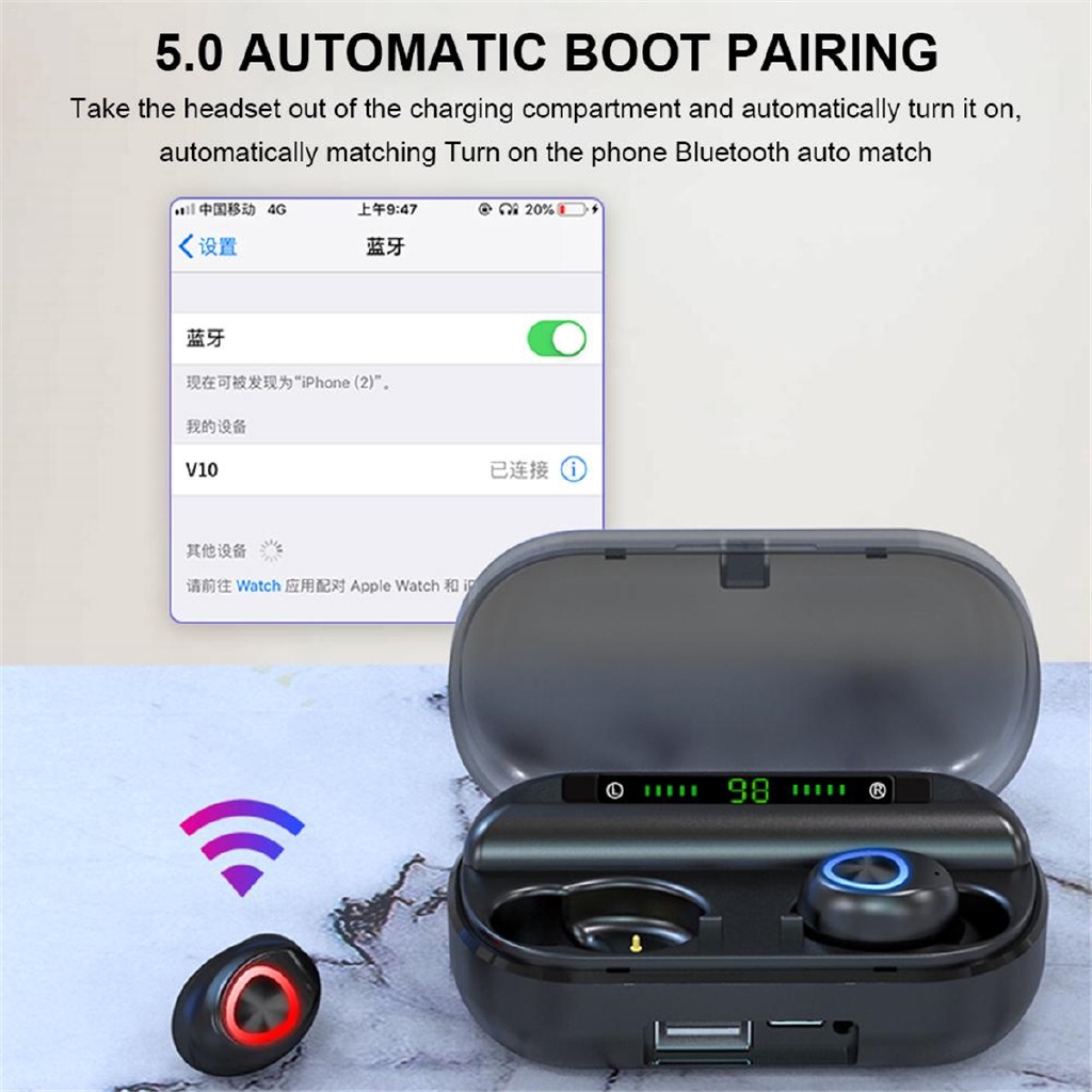 bluetooth 5.0 Headset TWS Wireless Mini Earbuds 5D Stereo Bass In Ear Headphones | BigBuy360 - bigbuy360.vn