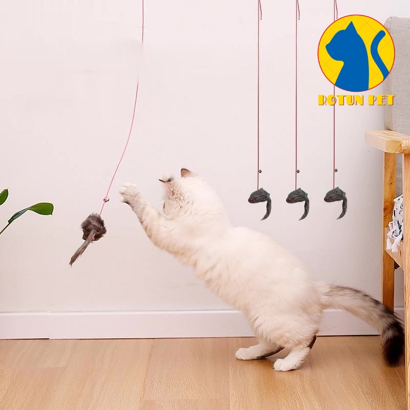 Đồ chơi dây treo gắn tường dành cho chó mèo hình con chuột giả, đồ chơi đuổi bắt
