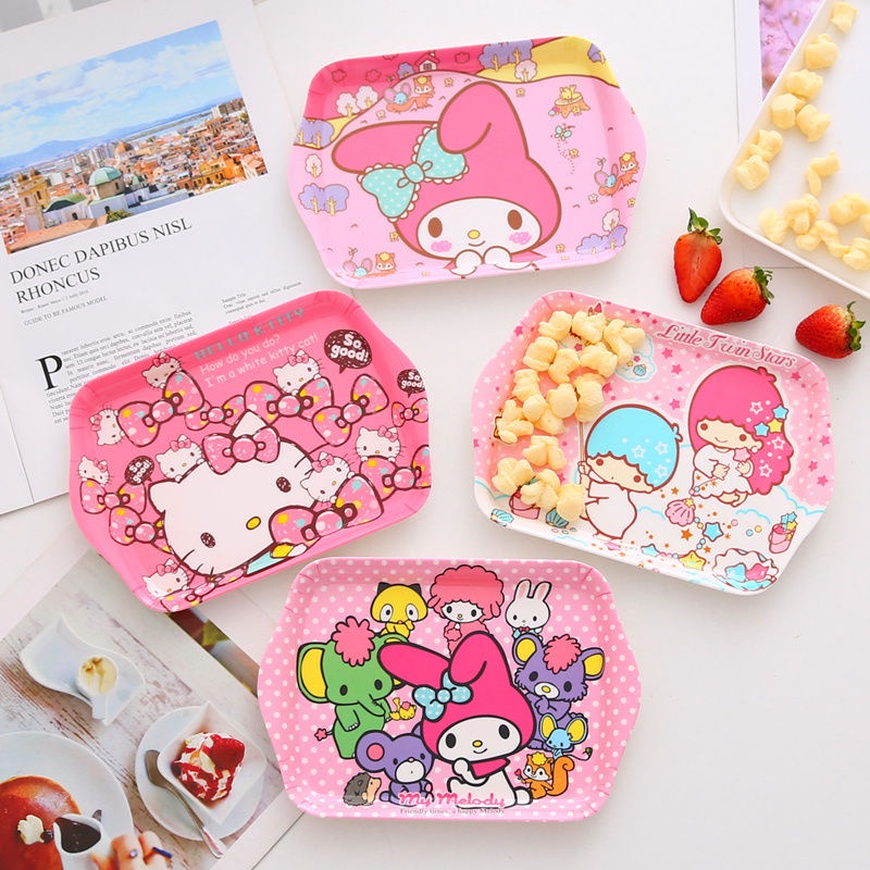 Khay Đựng Thức Ăn Hình Vuông mini In Họa Tiết hello kitty Dễ Thương Cho Bé