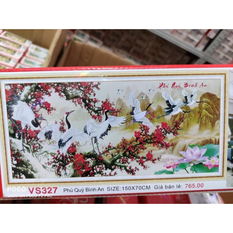 tranh đính đá hoa đào phú quý bình an khổ 1,5mx 75cm