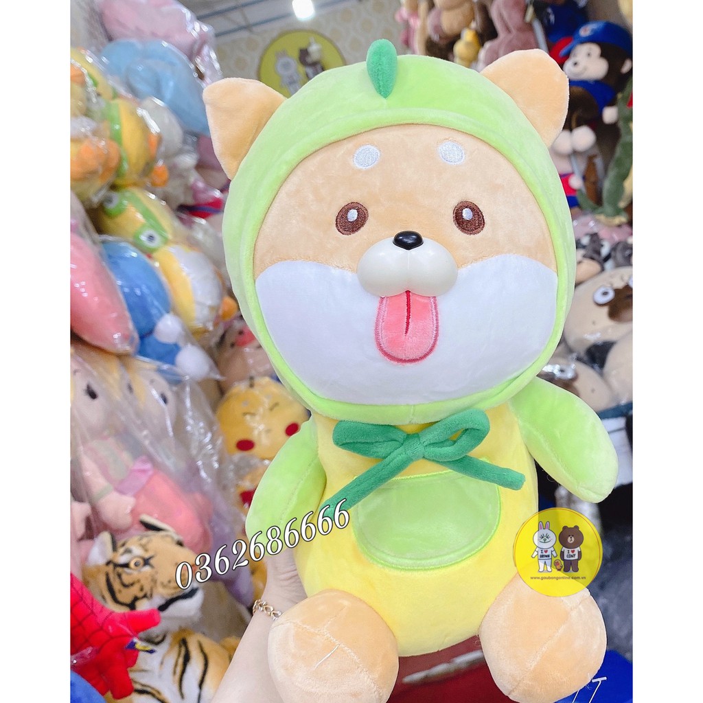 Gấu bông chó Shiba lè lưỡi cosplay kì lân bò sữa quả bơ kích thước 40-50-80cm Xưởng gấu bông Việt Nam