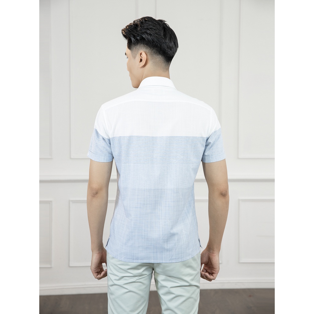 Áo Sơ Mi Nam Ngắn Tay ARISTINO ASS125S1 Somi Công Sở Cao Cấp Màu Trắng Kẻ Xám Dáng Suông Tà Bằng Có Túi Vải Polyester