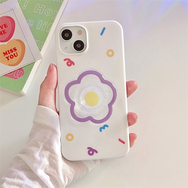 Ốp lưng iphone nền trắng kem kèm pop hoa tím