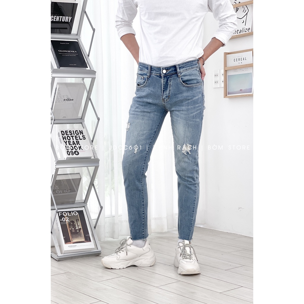 Quần Jean Dài Nam Xanh Nam Rách BEACON DENIM Form Slim Fit Phong Cách Đường Phố Mã JDCC601