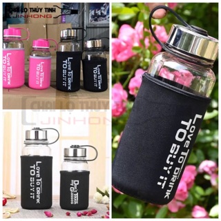 Bình Thủy Tinh Nắp inox Quai Cầm 700ml kèm túi vải MS7
