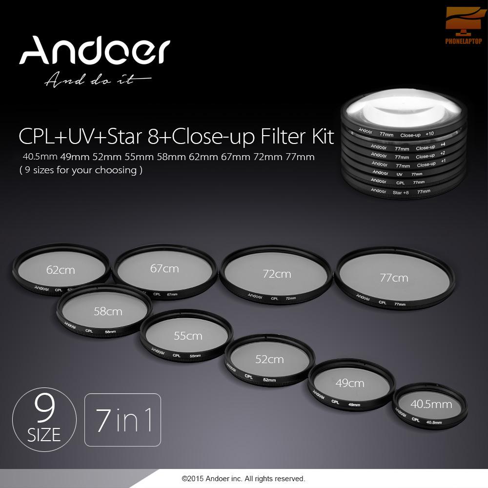 NIKON SONY CANON Lens Lọc Máy Ảnh Andoer 40.5mm Uv + Cpl + Star8 + Close-Up (+ 1 + 2 + 4 + 10) Cho Máy Ảnh Dslr