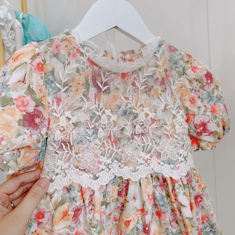 Váy trẻ em Váy hoa phối ren ngực xinh xắn vải mềm mát