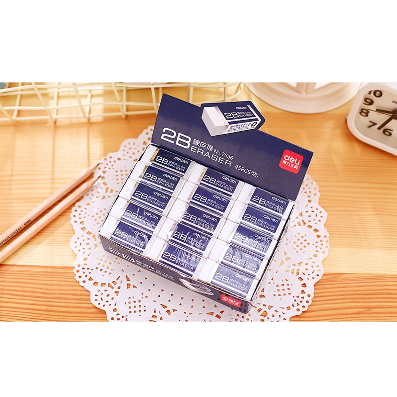 Set 5 Gôm tẩy chì Deli 2B màu trắng size 4,2cm