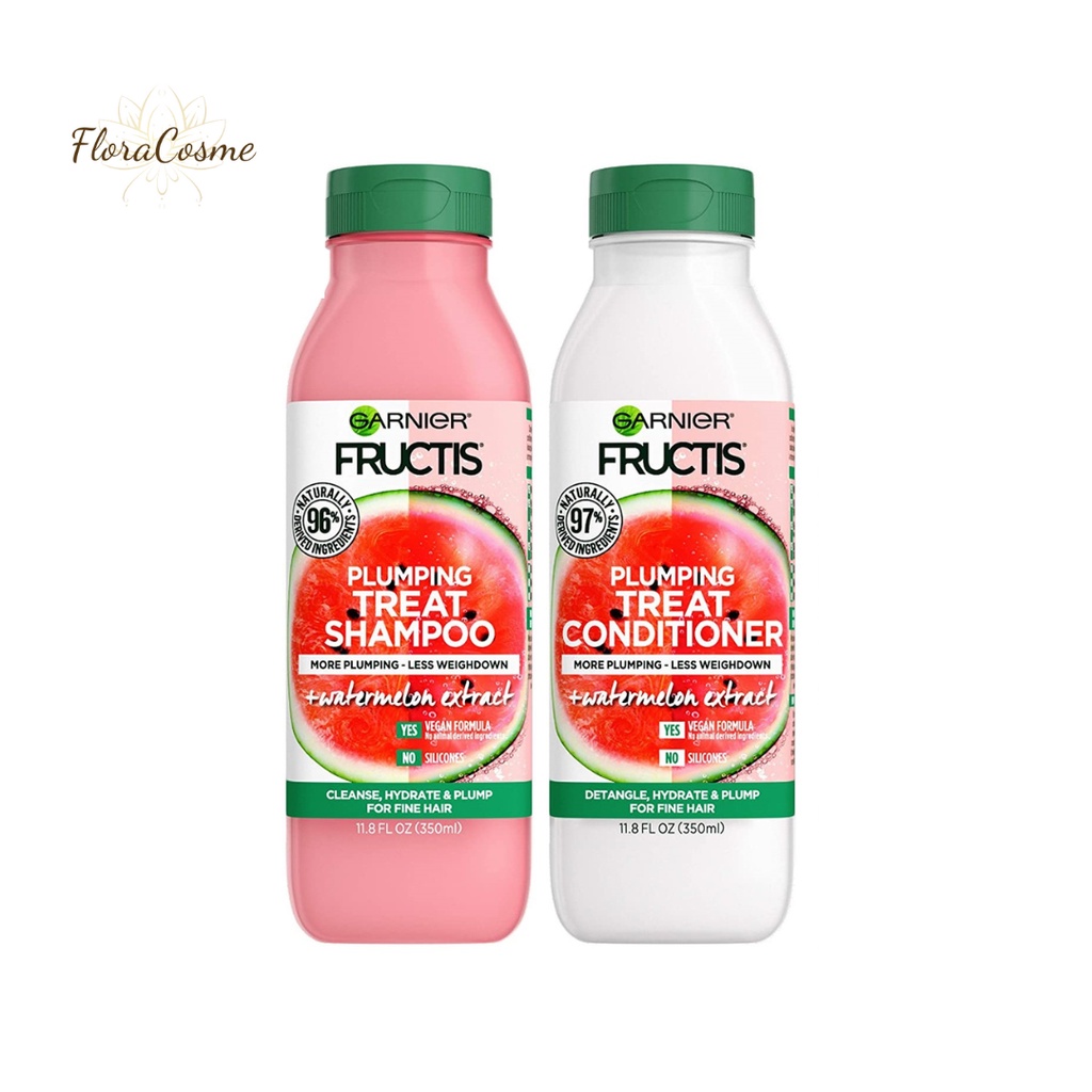 Dầu gội, dầu xả Dưa hấu-Garnier Fructis Plumping Treat, Watermelon - Nhập khẩu Mỹ - Chai 11,8oz (350ml) - giúp mượt tóc