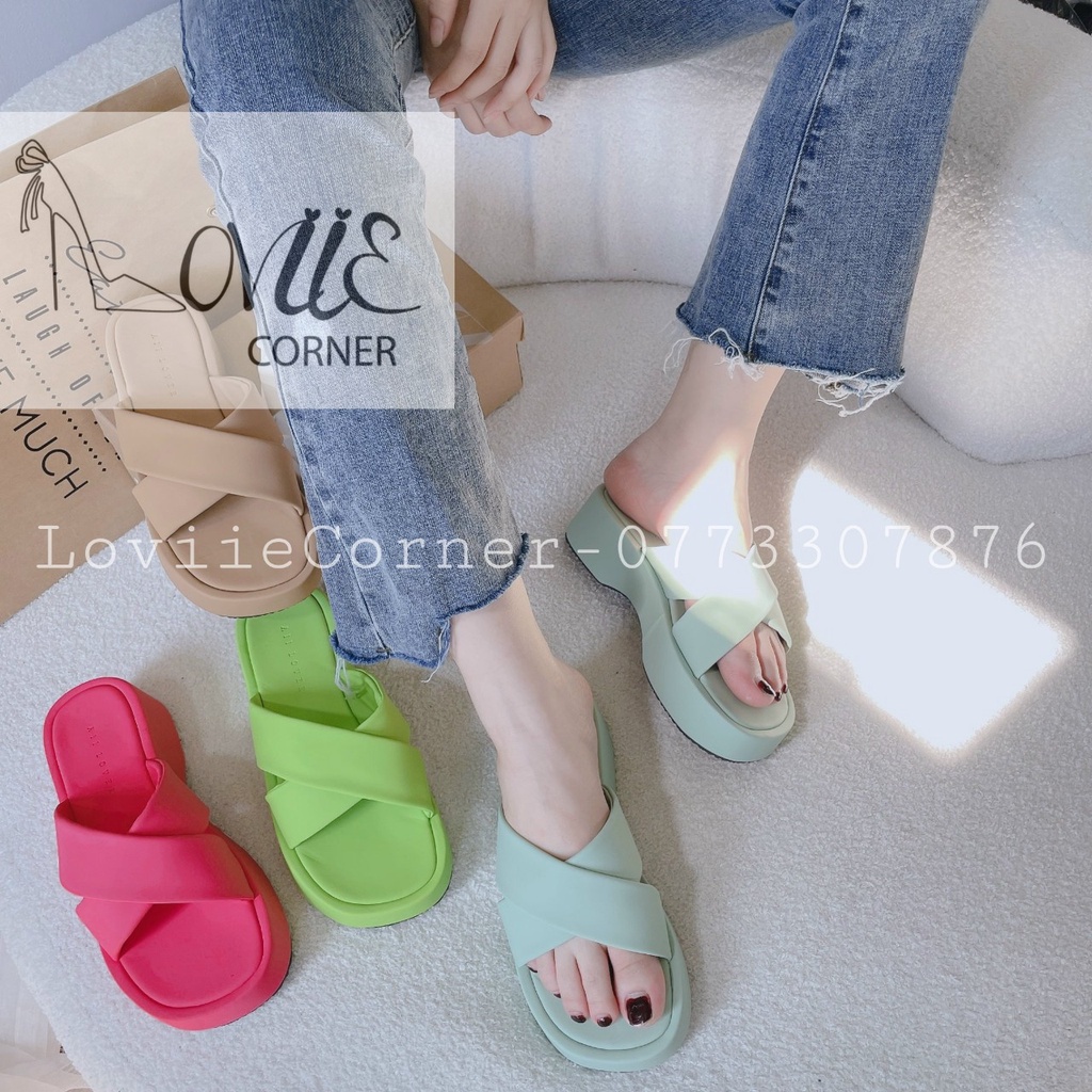 DÉP NỮ LOVIECORNER - DÉP THỜI TRANG PHONG CÁCH XUỒNG QUAI NGANG CHÉO TRƠN ĐẾ BẰNG D220870