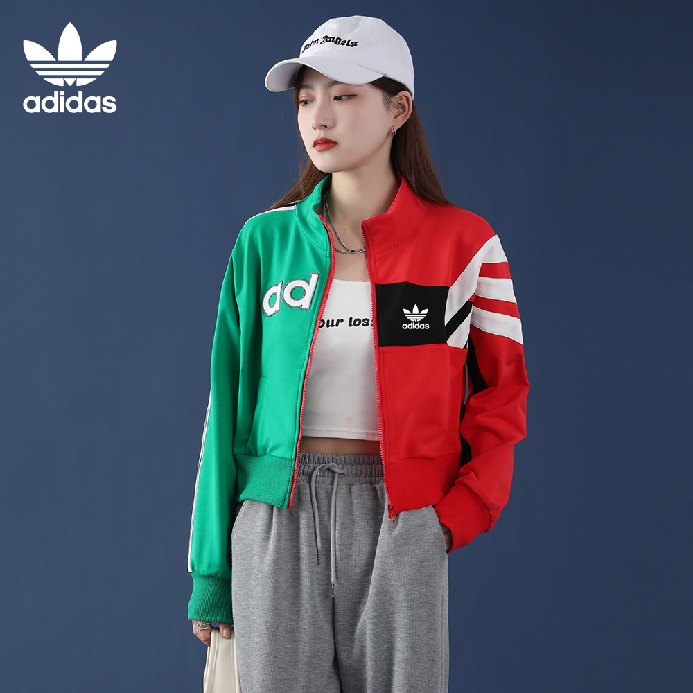 Áo Khoác Sweater Adidas Vải Cotton Cổ Phối Màu Tương Phản Cá Tính Cho Nữ