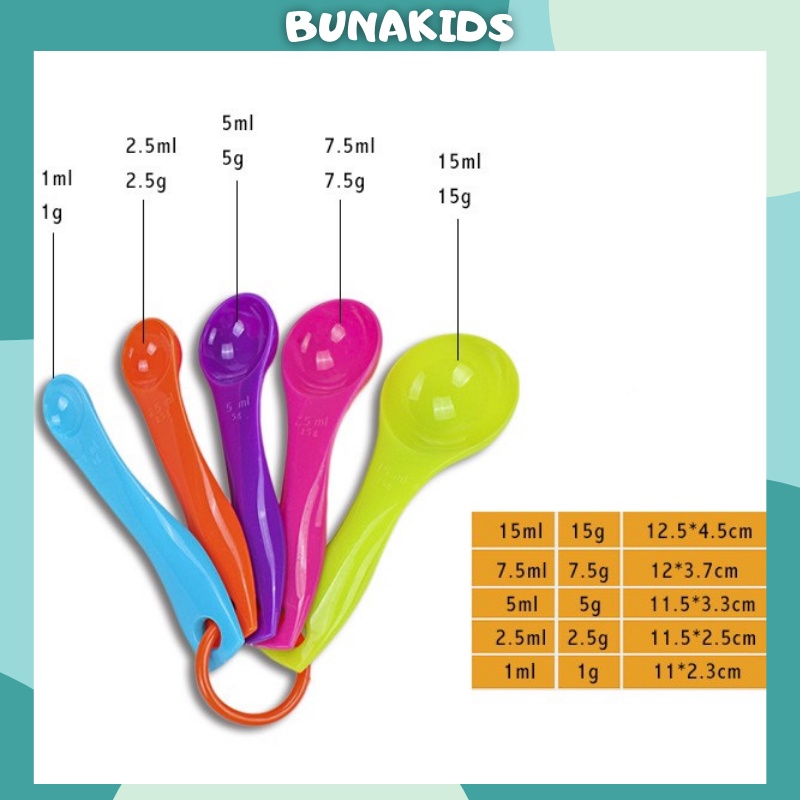 Set 5 thìa đong định lượng dung dịch, muỗng đong gia vị cho bé ăn dặm, đong đồ làm bánh Bunakids AD72