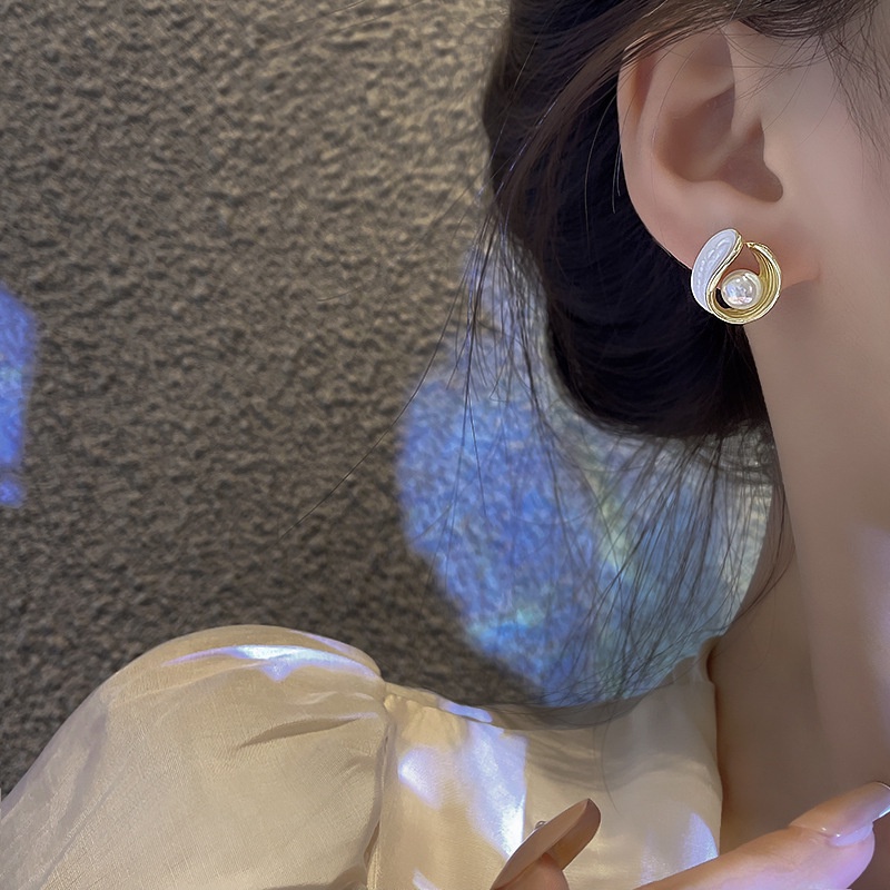 Bông Tai Hình Tròn Đính Ngọc Trai Giả Phong Cách Pháp Thời Trang Đơn Giản Thời Trang Cho Nữ