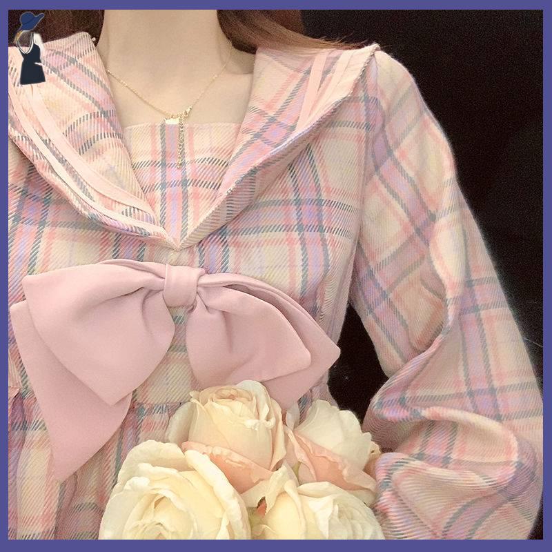 💞đầm babydoll chân váy chữ a Good Girl Đầm Hồng Mỗi Năm 2021 Cổ Hải Quân Ngọt Ngào Thời Tuổi Đầu Tiên Cỡ Nhỏ Hình Hoa Chuông Tình Yêu Đầu Tiên