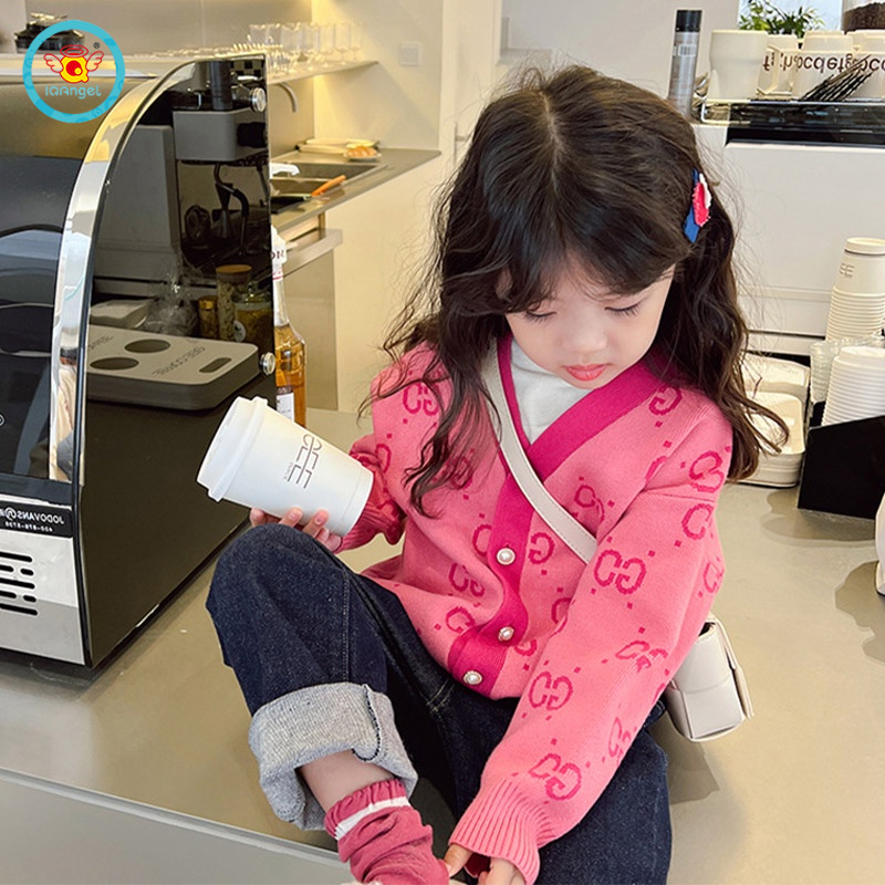 Áo khoác cardigan IQ ANGEL dệt kim tay dài phong cách Hàn Quốc cho bé gái