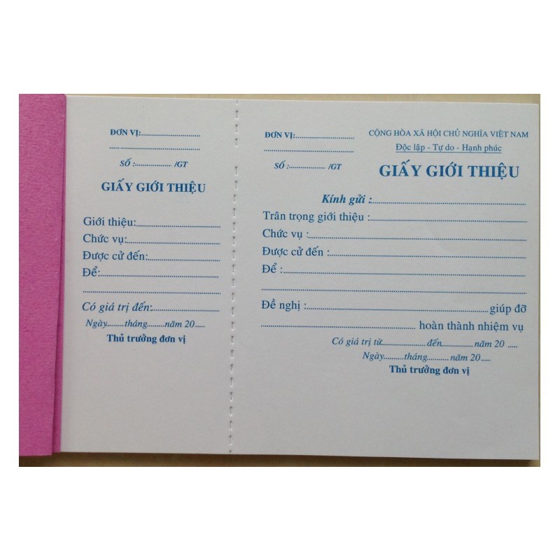 Giấy giới thiệu 1 liên 60gsm - 1 cuốn