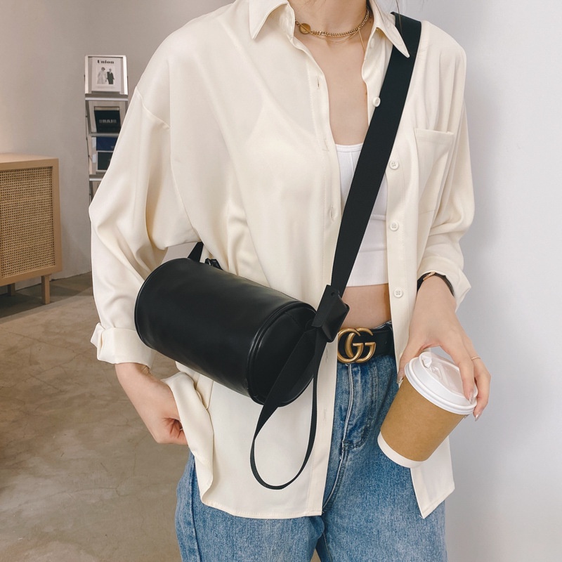 Túi Đeo Vai Hình Trụ Chất Liệu Da Mềm Phong Cách hip hop Thời Trang Mùa Xuân 2022 Cho Nam Và Nữ