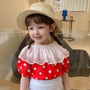 Áo Sơ Mi Chấm Bi Cổ Bèo Cho Bé Gái