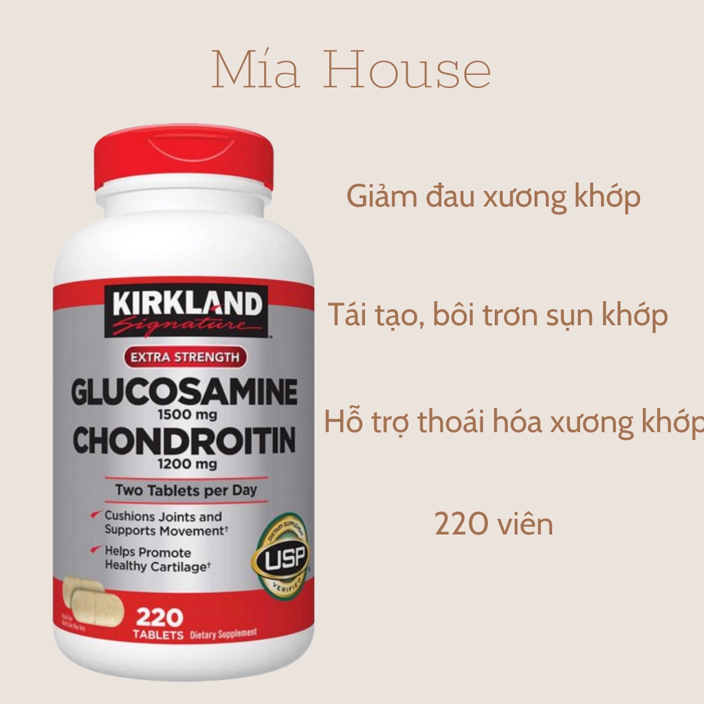 Viên uống bổ khớp Kirkland Glucosamine 1500mg & Chondroitin 1200mg 220 viên