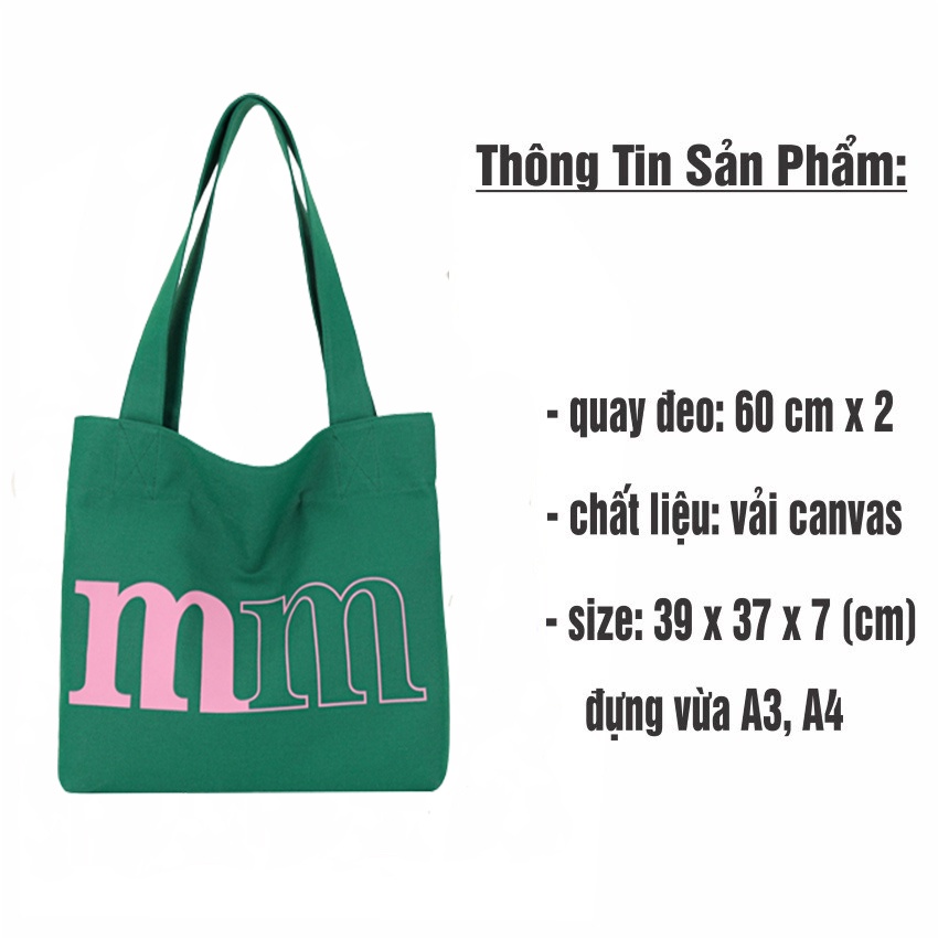 Túi tote vải canvas đeo vai đi học đi chơi phong cách thời trang vải mềm mịn