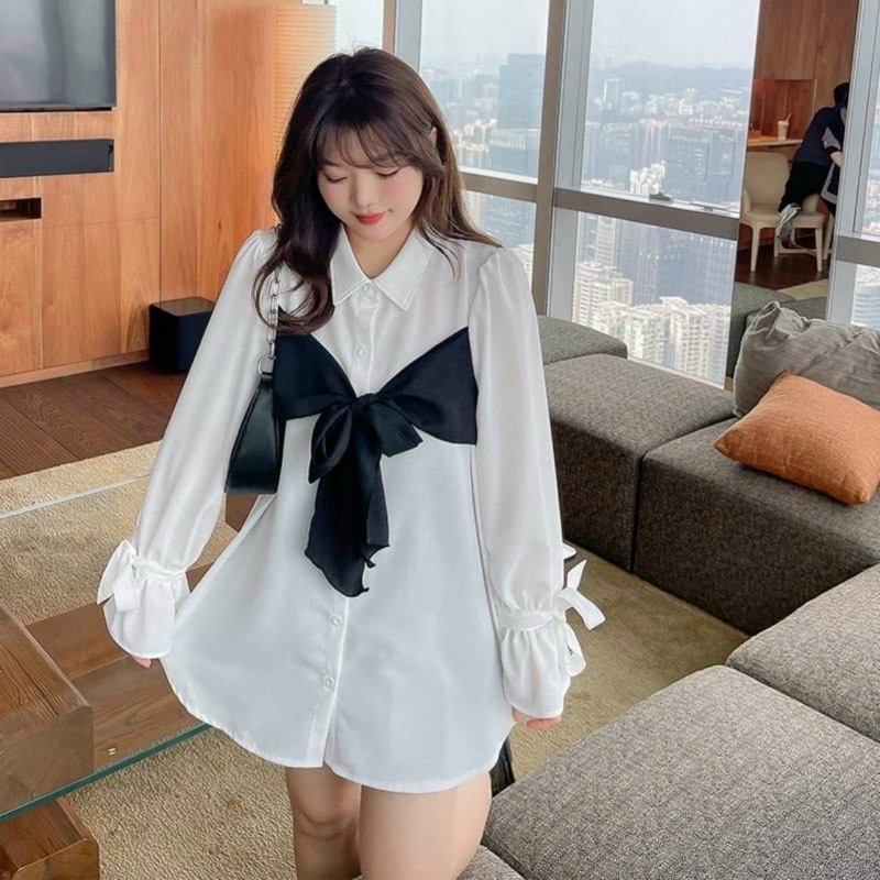 Áo sơ mi tay dài phối màu cá tính