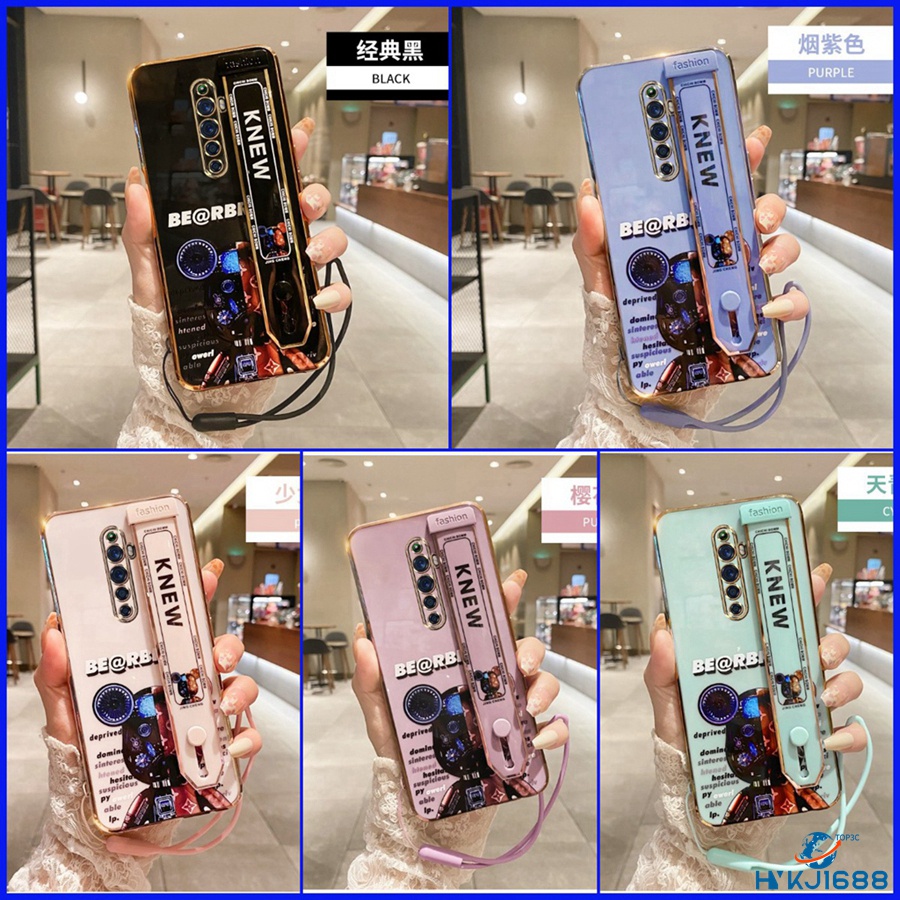 ốp lưng oppo Reno 2F OPPO Reno2 OPPO Reno2 f OPPO Reno2f Điện Thoại tpu Mạ Điện Họa Tiết Gấu 6D Kèm Dây Đeo Cho