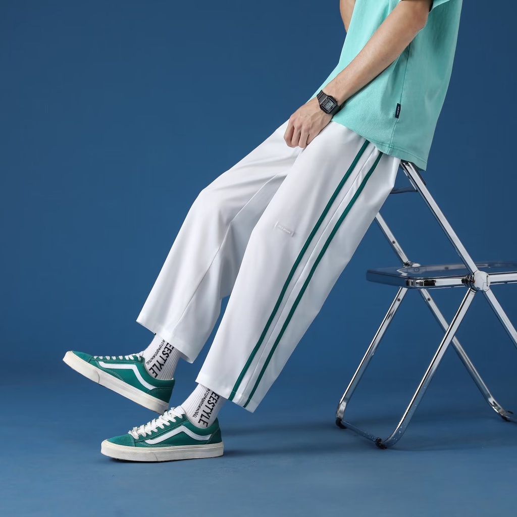 Quần Dài Dáng Rộng Lưng Thun Co Giãn Thoải Mái Phong Cách Hip Hop Đường Phố Nhật Bản Cỡ Lớn S-3XL