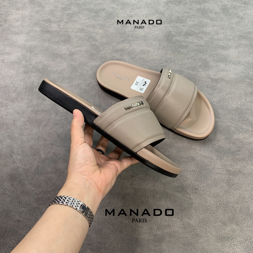 Dép Quai Ngang Manado Cao Cấp - Da Ý Cao Cấp Nhập Khẩu, Đế Cao Su Mềm - Mã MND07 Màu Kem