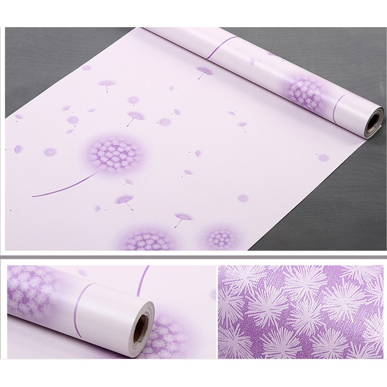 Decal giấy dán tường hoa bồ công anh tím khổ rộng 45cm ( giá bán 1m dài tới )