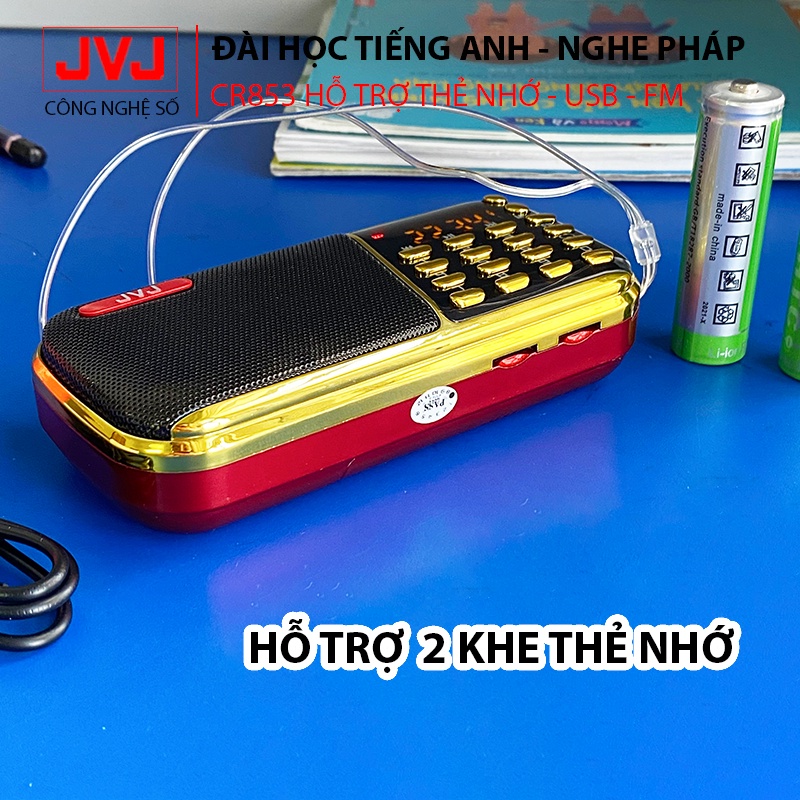 Loa đài JVJ J-853 3 pin siêu khỏe,đài FM,hỗ trợ thẻ nhớ, USB, học tiếng anh,nghe pháp