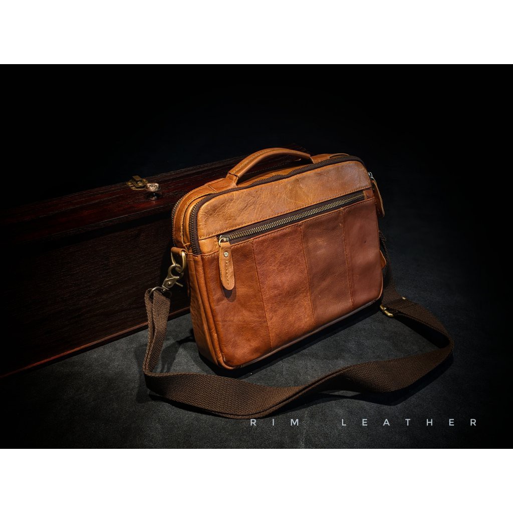 Túi Đeo Chéo Da Bò Pullup Khóa Zip Cá Tính Độc Đáo